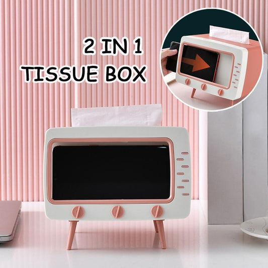 2 In 1 Tv Shape Tissue Box & Mobile Phone Or Photo Holder | Creative Tissue Boxes Retro Television Phone Holder (random colour)