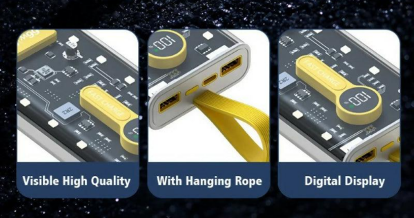 Transparent Power Bank with LED Light –2000 mAh Portable Charger