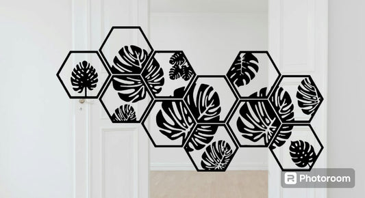 11 Pec In Set Hexagon Leafs Art Wall Decorations Room Decoration Wall Hanging Mdf Material , Room Decoration, Suitable For Home Living Room Bedroom